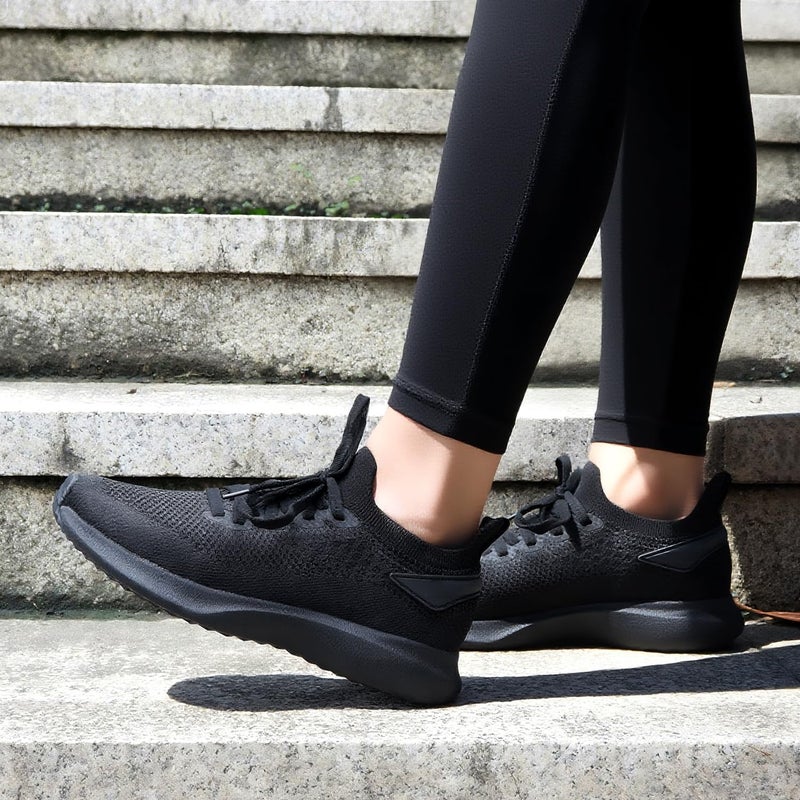Abboos Womens Tennis Shoes Athletic Slip On Casual Mesh Comfortable Work Lightweight Sneakers with Laces All Black Size 6 - Image 2