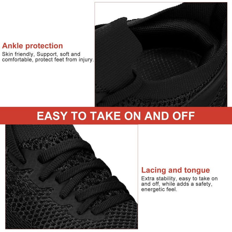 Abboos Womens Tennis Shoes Athletic Slip On Casual Mesh Comfortable Work Lightweight Sneakers with Laces All Black Size 6 - Image 5