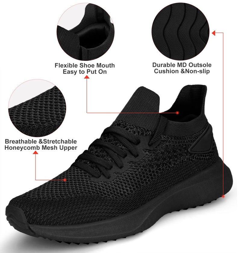 Abboos Womens Tennis Shoes Athletic Slip On Casual Mesh Comfortable Work Lightweight Sneakers with Laces All Black Size 6 - Image 3