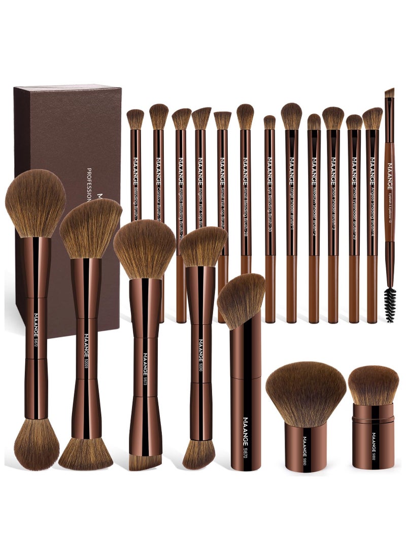 MAANGE 20 Pcs Makeup Brushes with Gift Box, Double-End Multi-functional Makeup Brushes for Blending Liquid Powder Concealer Cream Blush  - Image 1