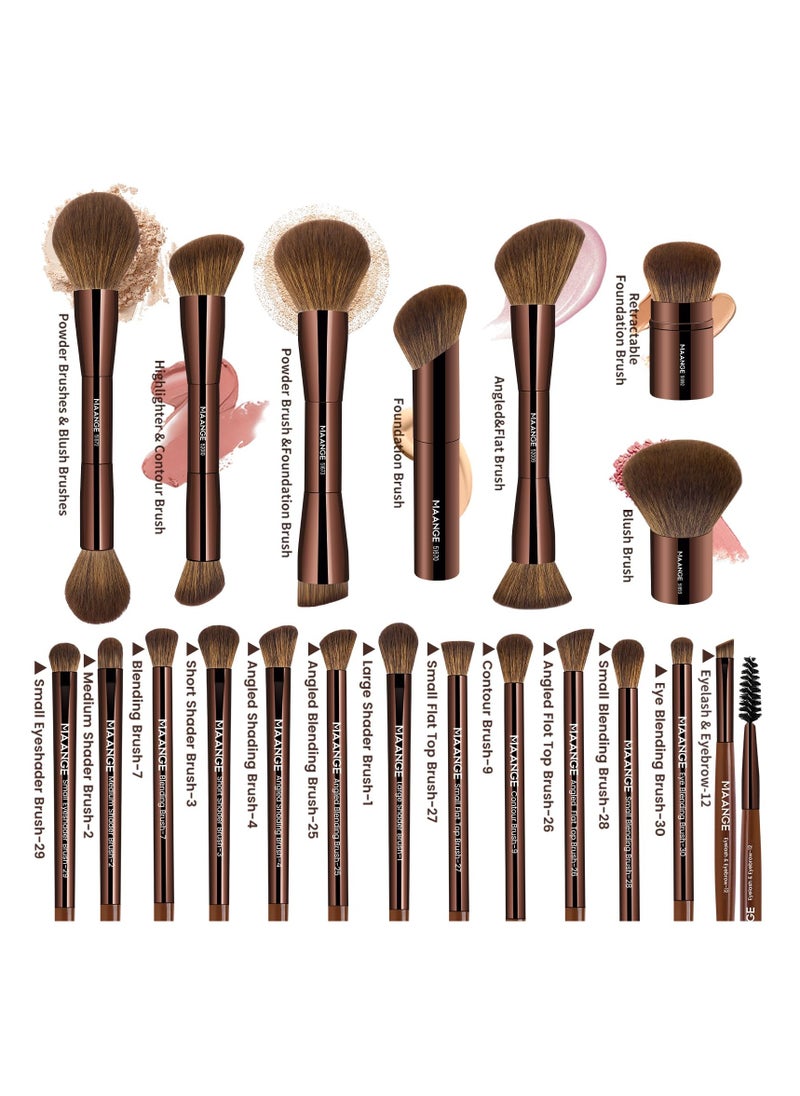 MAANGE 20 Pcs Makeup Brushes with Gift Box, Double-End Multi-functional Makeup Brushes for Blending Liquid Powder Concealer Cream Blush  - Image 4