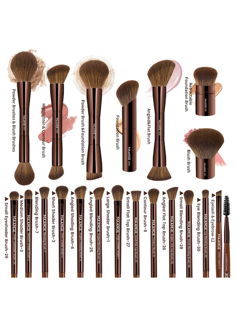 MAANGE 20 Pcs Makeup Brushes with Gift Box, Double-End Multi-functional Makeup Brushes for Blending Liquid Powder Concealer Cream Blush  - Image 2