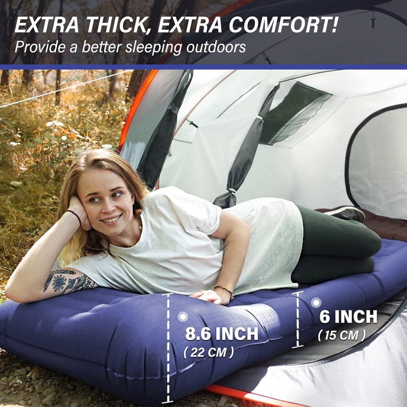 TOBTOS Inflatable Camping Sleeping Pad with Pillow, Thick 6 Inch Ultralight Sleeping Pad with Built-in Pump, Lightweight Sleeping Mat for Camping, Backpacking, Hiking, Tent (Blue) - Image 2