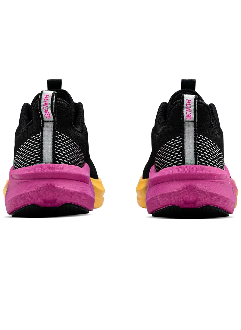 HUNDRED Hundred Glidepace  Multipurpose Shoes | Running, Walking, Training, Gym & Jogging | Active Grip | HexaFoam Technology |Carbon Fibre Support Plate (Black/Yellow/Orchid - EUR 40)