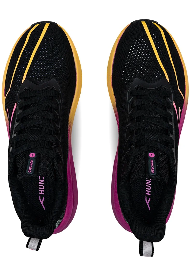 HUNDRED Hundred Glidepace  Multipurpose Shoes | Running, Walking, Training, Gym & Jogging | Active Grip | HexaFoam Technology |Carbon Fibre Support Plate (Black/Yellow/Orchid - EUR 40)