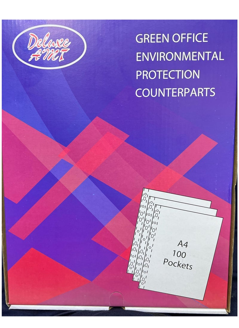 Deluxe Amt 100 Piece A4 Sheet Protector 60 Micron Clear Pocket  - Image 1