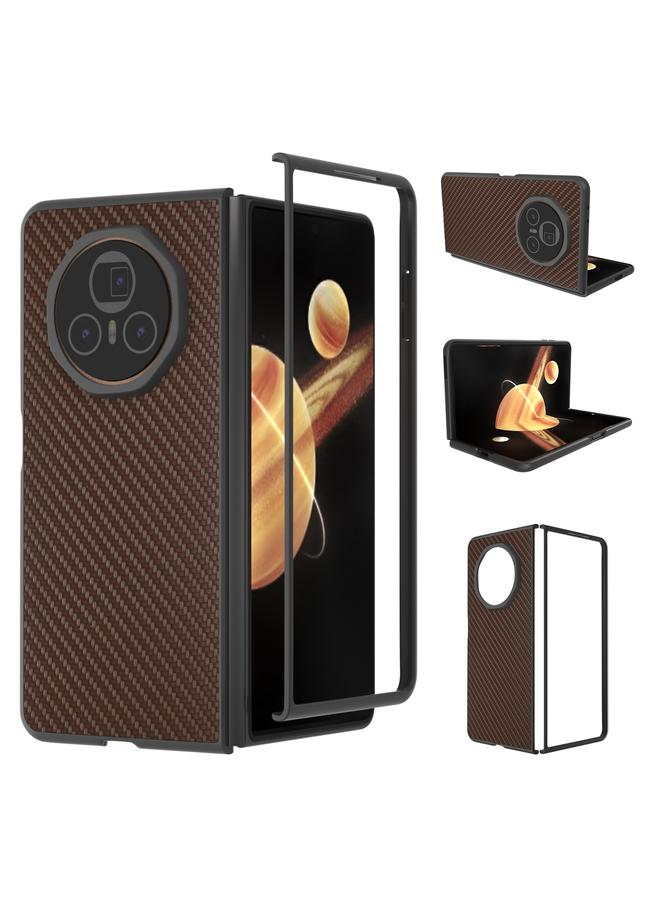 The Bros Phone Case For Honor Magic V3 Black Frame Carbon Fiber Texture PU Phone Phone Case  - Image 1