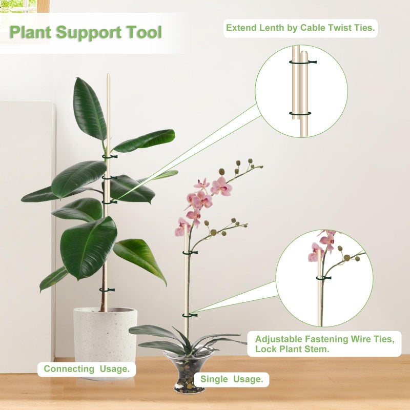 CJFocus 40 PCS Bamboo Plant Stakes 18 Inch, Wood Plant Support for Gardening for Potted Floral Plant, Indoor Wooden Sign Posting Garden Stick, Crafts Sticks with 40 PCS Wires(4") - Image 4