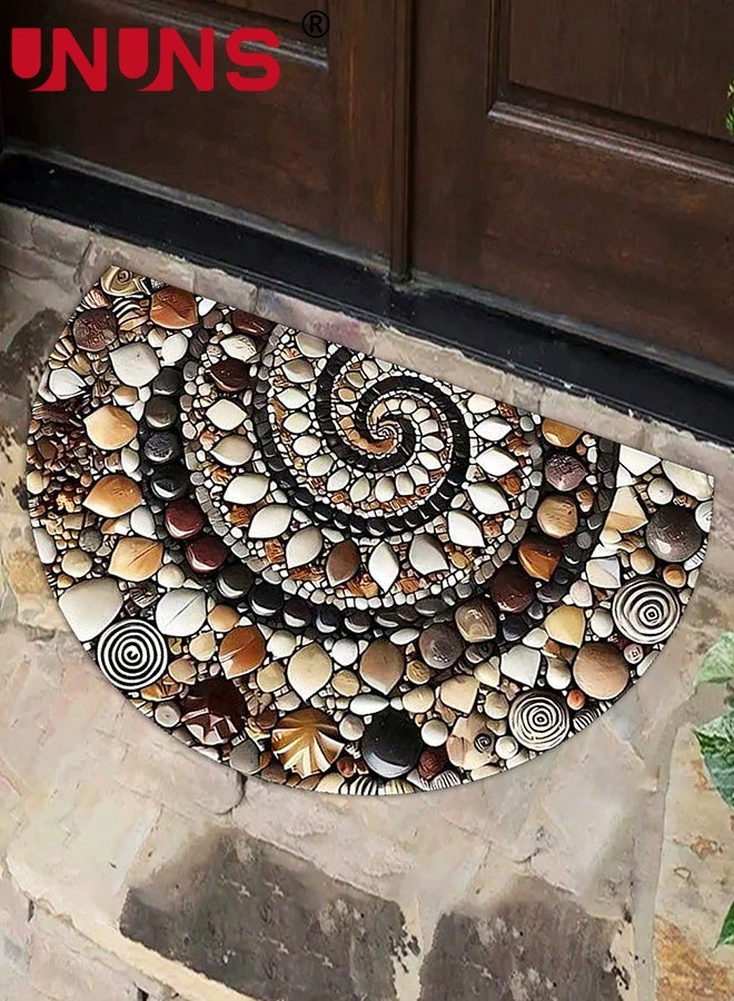 UNUNS Half Round Door Mats,Semi Circle Door Mat,Non-Slip Bathroom Floor Rug,Welcome Entrance Rug,Absorbent Bath Mat,Indoor Rug,Room Doormat,Various Pebble Patterns,60x90cm - Image 1