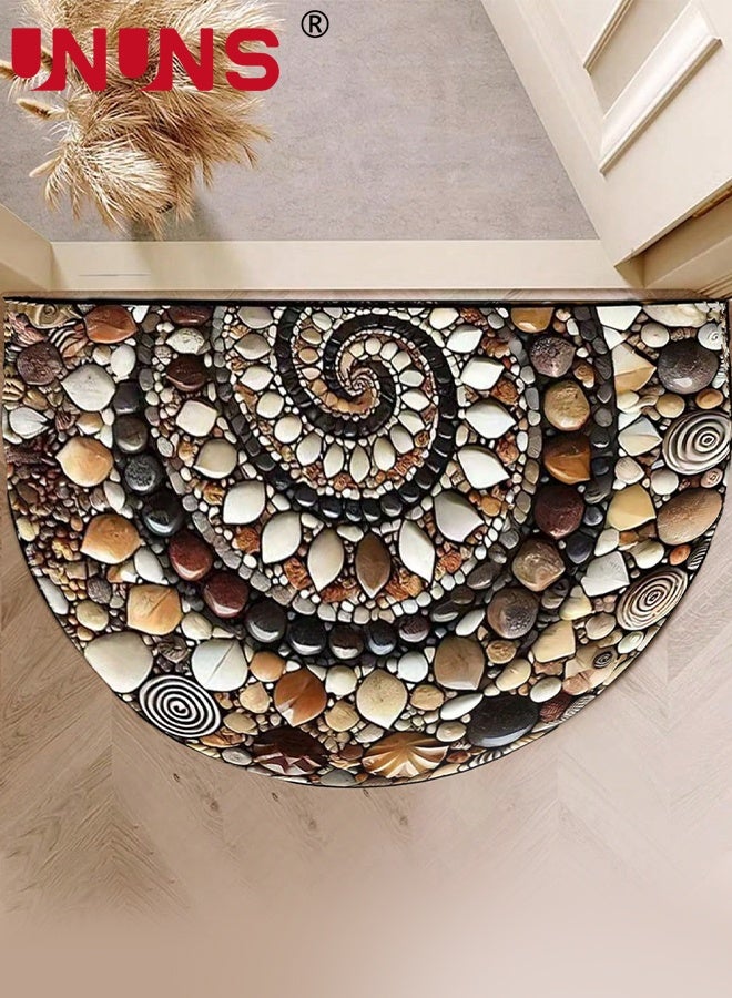 UNUNS Half Round Door Mats,Semi Circle Door Mat,Non-Slip Bathroom Floor Rug,Welcome Entrance Rug,Absorbent Bath Mat,Indoor Rug,Room Doormat,Various Pebble Patterns,60x90cm - Image 3