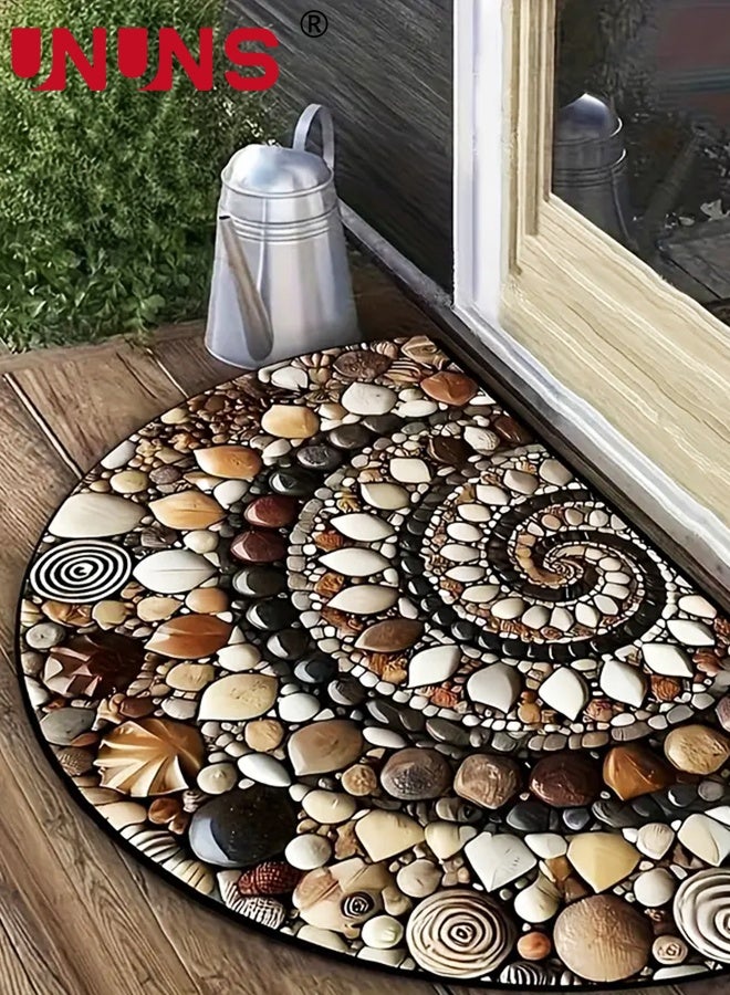 UNUNS Half Round Door Mats,Semi Circle Door Mat,Non-Slip Bathroom Floor Rug,Welcome Entrance Rug,Absorbent Bath Mat,Indoor Rug,Room Doormat,Various Pebble Patterns,60x90cm - Image 2