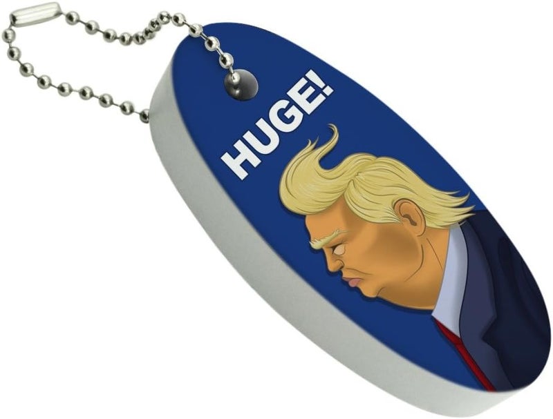 GRAPHICS & MORE Huge! Donald Trump Caricature with Wind Blowing Hair Funny Floating Keychain Oval Foam Fishing Boat Buoy Key Float - Image 1