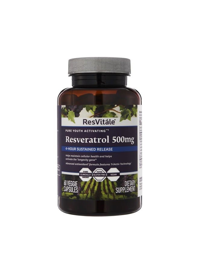 ResVitale Resveratrol 500 mg - Resveratrol Supplement for Men and Women - 60 Veggie Capsules - Image 1