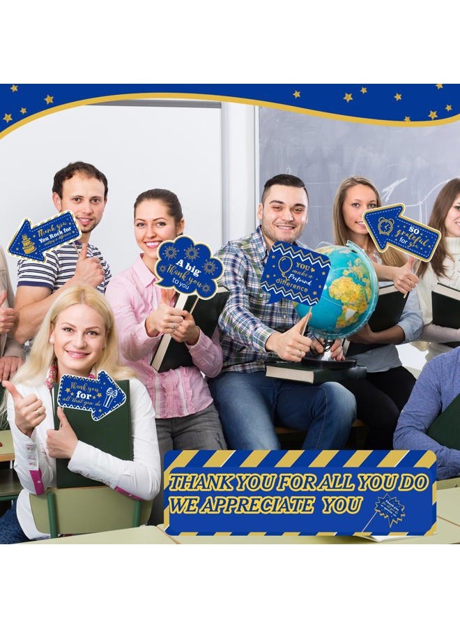 Weekgrat 24 Pcs CNA Appreciation Week Decors We Appreciate You Photography Thank You Sign Photo Props Teacher Appreciation Party Decor for Doctor Nurse Pastor Retirement(Blue, Gold) - Image 5