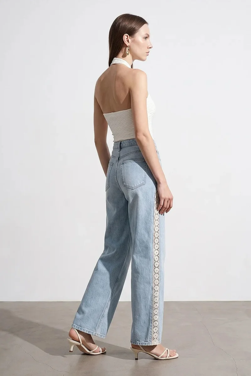 Dilvin Light Blue Denim DILVIN High-Waist Straight Embroidered Jeans for Women | Best Price UAE