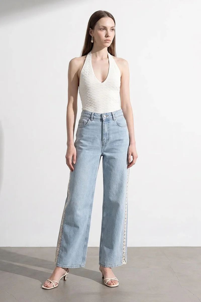 Dilvin Light Blue Denim DILVIN High-Waist Straight Embroidered Jeans for Women | Best Price UAE
