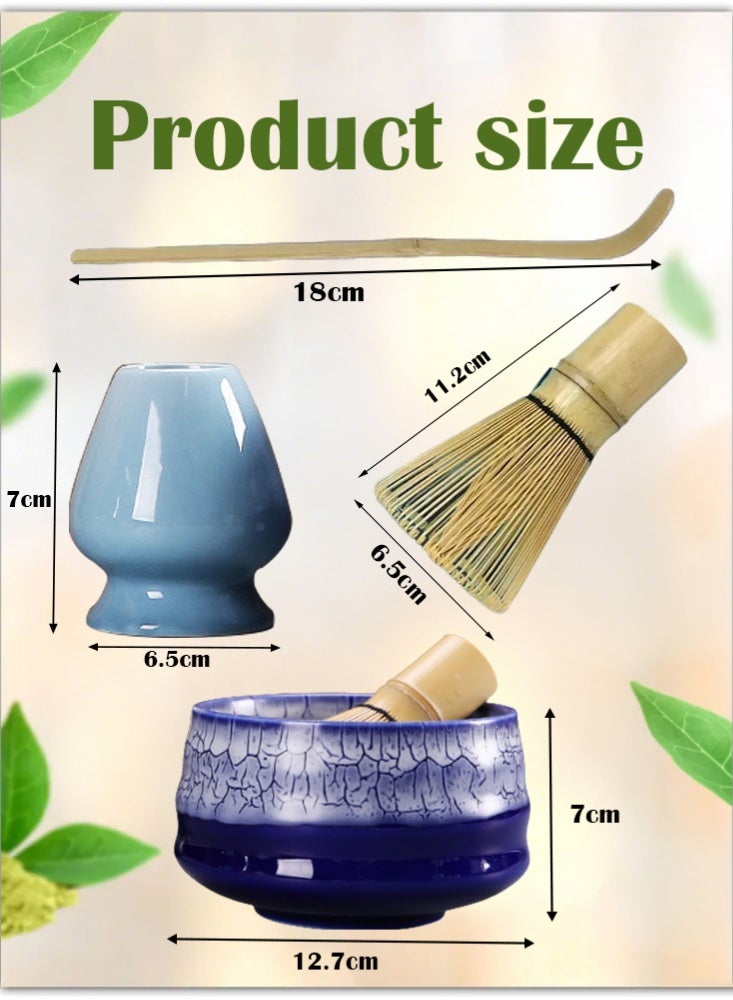 PHISMA 4 Piece Matcha Set, Traditional Handmade Tea Tool with Ceramic Bowl, Scoop, Prong Bamboo Matcha Whisk and Holder - Image 2