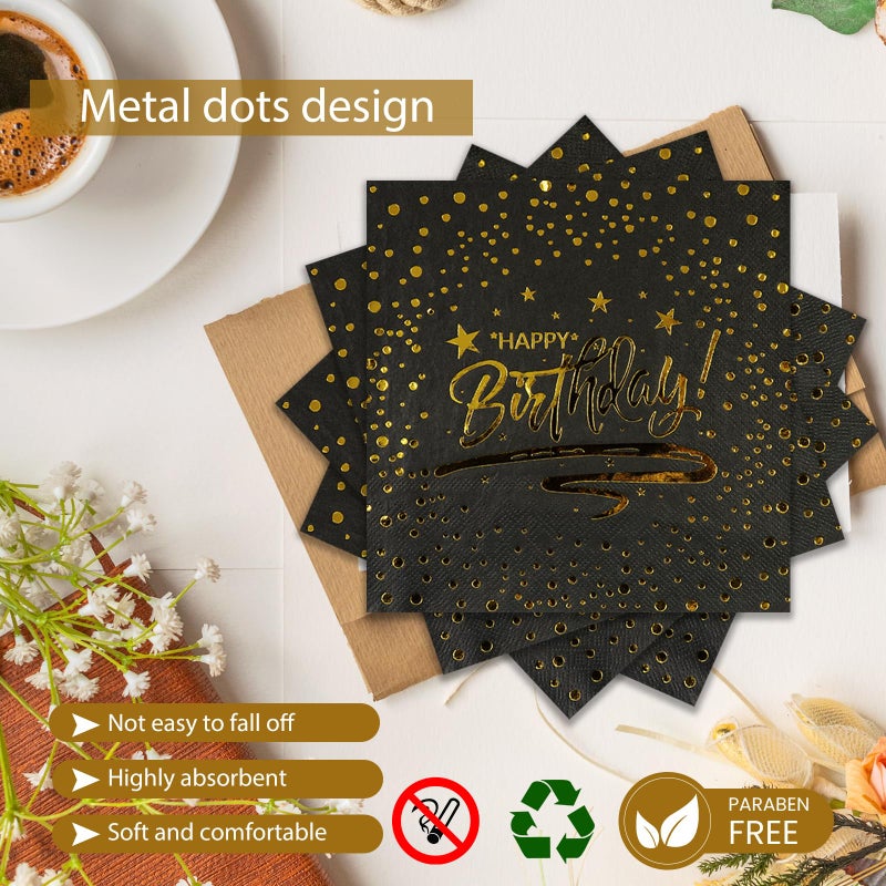 73Hours 72PCS Happy Birthday Plates and Napkins Party Supplies, Black Gold Dot Paper Plates and Napkins with Forks Disposable Tableware Set for Birthday Party Decorations, Serves 24 - Image 4