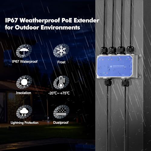 Binardat IP67 Outdoor Gigabit PoE Passthrough Switch, 1 In 4 Out Extender, IEEE802.3af/at/bt Powered 90W, 10/100/1000Mbps Ethernet, Metal Wall Mount Waterproof Plug and Play - Image 5