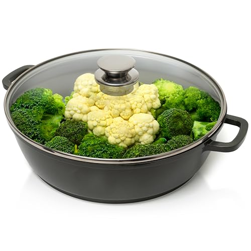 Moss & Stone 12 Inch Nonstick Large Skillet with Lid, 5 Quart Deep Saute Pan, Dishwasher & Oven Safe, Double Handled Frying Pan With Lid, PFOA Free Induction Compatible Cookware - Image 4