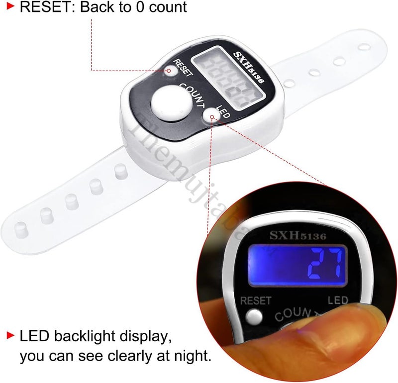 TheMujtaba Digital Tasbeeh Hand Tally Counter Finger Ring Digital Counting Machine Counter Tasbeeh & Jaap mala for Counting Purpose with LED (White) - Image 3