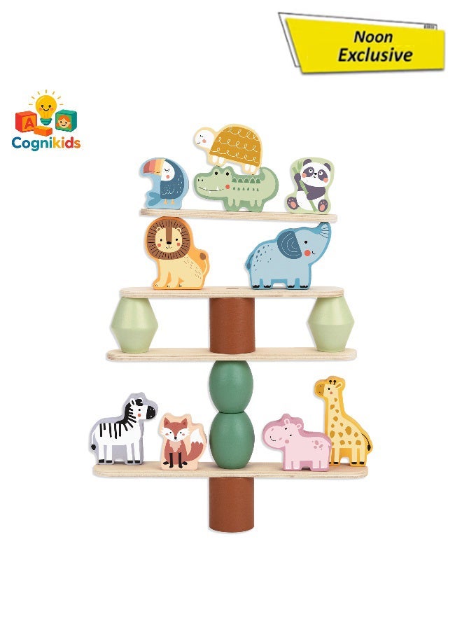 COGNIKIDS Stacking Animals Toy for Toddlers – Wooden Animal Stacker Puzzle – Colorful Montessori Educational Toy for Fine Motor Skills, Spatial Reasoning & Imaginative Play - Image 1