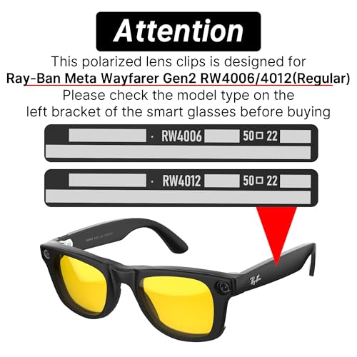HIBLOKS 2Pcs Polarized Clip for RayBan Meta Wayfarer RW4006 Gen 2 RW4012 Regular 5022 Matte Black Frame Discoloration Clip for RayBan Meta Gen 2 Protect Your Eyes BlackYellow - Image 3