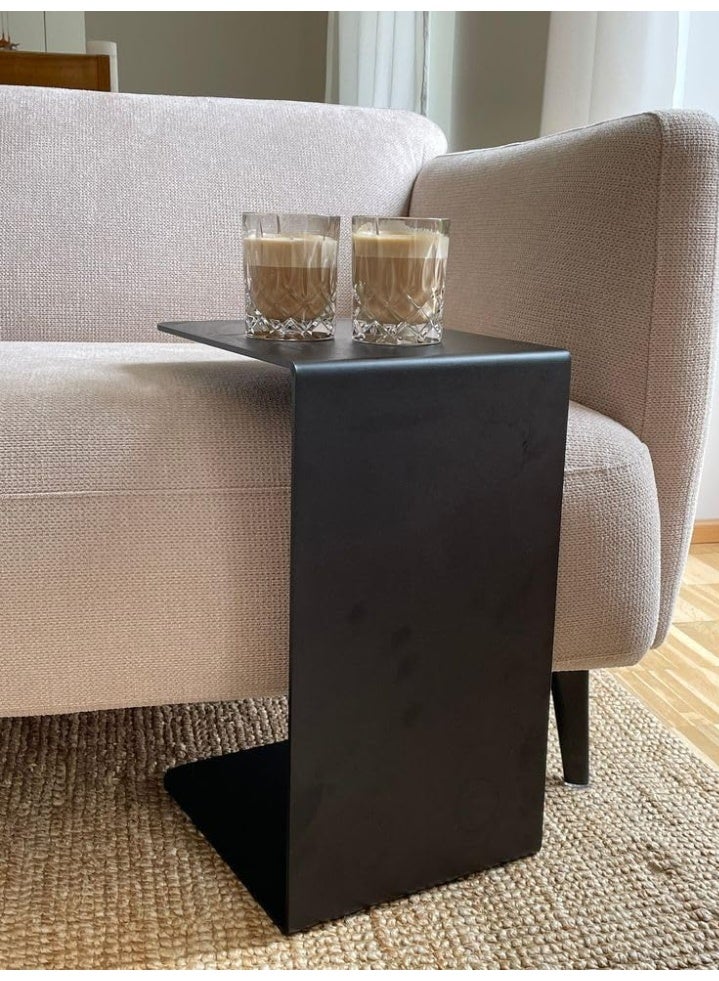 IRONWOOD Side Table Modern C-SHAPE Solid Steel Laptop Table Smart Service Sofa Bed Table Black 60x35x35cm