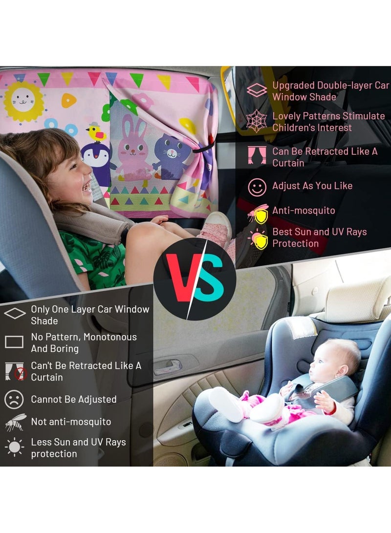 AUTOYSUR Car Window Shade for Baby, Magnetic Double Layer Car Sun Shade for Side Windows Full Shade and Half Shade Options Cute Patterns Car Window Curtain for Heat/UV Protection - Image 4