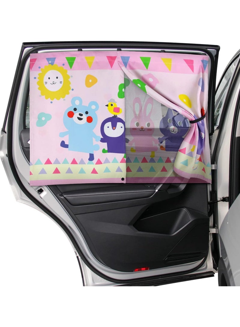 AUTOYSUR Car Window Shade for Baby, Magnetic Double Layer Car Sun Shade for Side Windows Full Shade and Half Shade Options Cute Patterns Car Window Curtain for Heat/UV Protection - Image 1