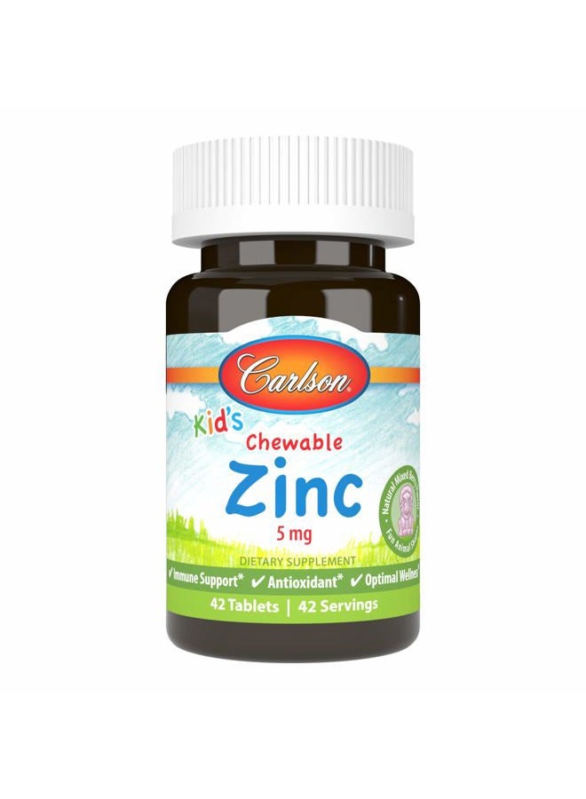 Carlson Kid's Chewable Zinc, 5 mg, Immune Support, Antioxidant Power, Natural Mixed Berry Flavor, 42 Tablets - Image 1