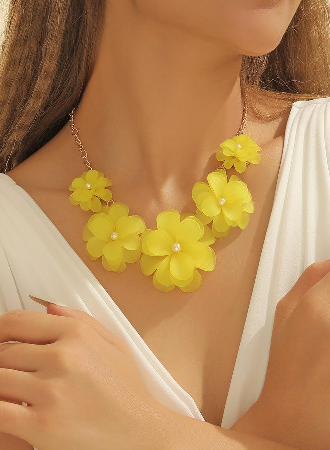 Bocar Flower Collar Necklace, Floral Flower Summer Beach Statement Choker Necklaces for Women Handmade Women Jewelry Party Gift (NK-10241-yellow) - Image 2