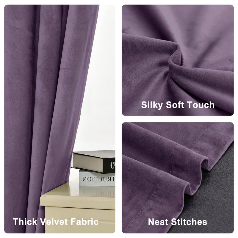 XWZO Purple Velvet Curtains 90 Inches Long, Elegent Soft Luxury Curtains for Living Room, Thermal Insulated Room Darkening Purple Curtain for Bedroom Decor, Velvet Drapes Set 2 Panels - Image 5