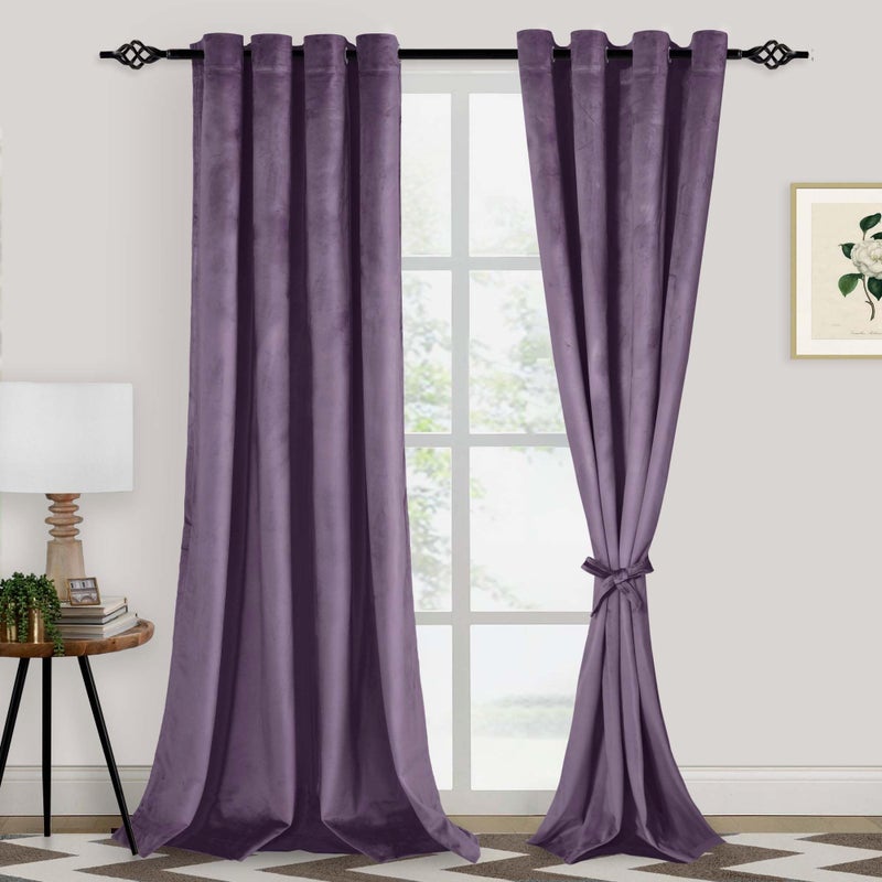XWZO Purple Velvet Curtains 90 Inches Long, Elegent Soft Luxury Curtains for Living Room, Thermal Insulated Room Darkening Purple Curtain for Bedroom Decor, Velvet Drapes Set 2 Panels - Image 1