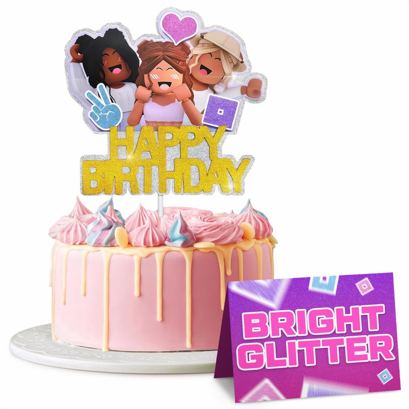 V TOWER Happy Birthday Cake Toppers for Women Vibrant Glittery Gamer Cake Topper Decorations with Sturdy Cardboard EasytoInstall Adjustable Women Birthday Party Decorations for a Festive Celebration - Image 2