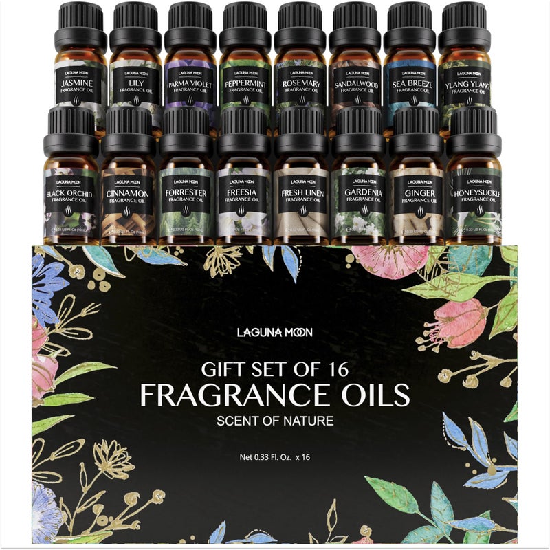 Lagunamoon Fragrance Oil Collection - Premium 16 Piece Gift Set for Diffusers, DIY Candle Making Supplies, Soap Scents, Slime - Aromatherapy Essential Oil Set for Home, Office, Car & Yoga Room - Image 1