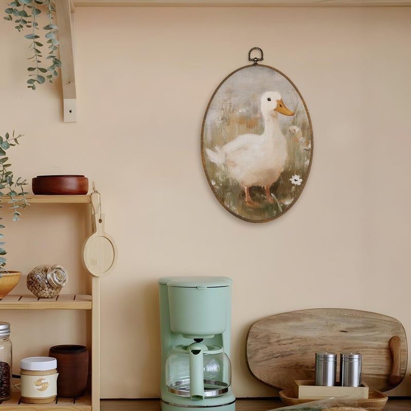 LKETW Vintage Farmhouse Duck Oval Wall Art Decor, Cottagecore Duck Wildflower Oval Canvas Hanging Decor, Rustic Farm Animal Wall Decorations for Home Bedroom Living Room, 8.6x11.4 Inch - Image 5
