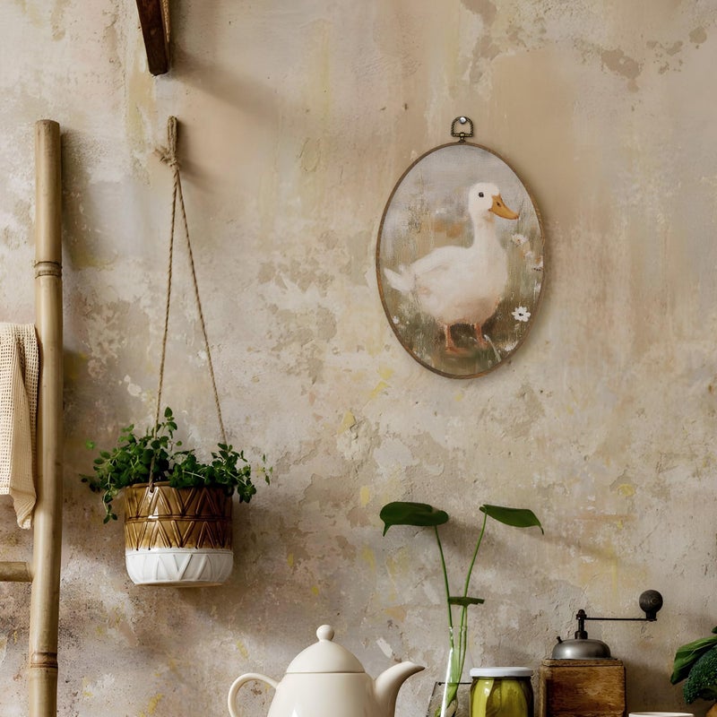 LKETW Vintage Farmhouse Duck Oval Wall Art Decor, Cottagecore Duck Wildflower Oval Canvas Hanging Decor, Rustic Farm Animal Wall Decorations for Home Bedroom Living Room, 8.6x11.4 Inch - Image 3