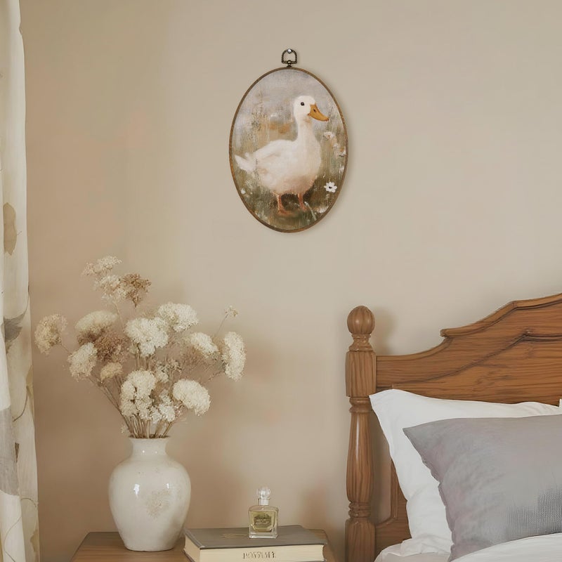 LKETW Vintage Farmhouse Duck Oval Wall Art Decor, Cottagecore Duck Wildflower Oval Canvas Hanging Decor, Rustic Farm Animal Wall Decorations for Home Bedroom Living Room, 8.6x11.4 Inch - Image 4