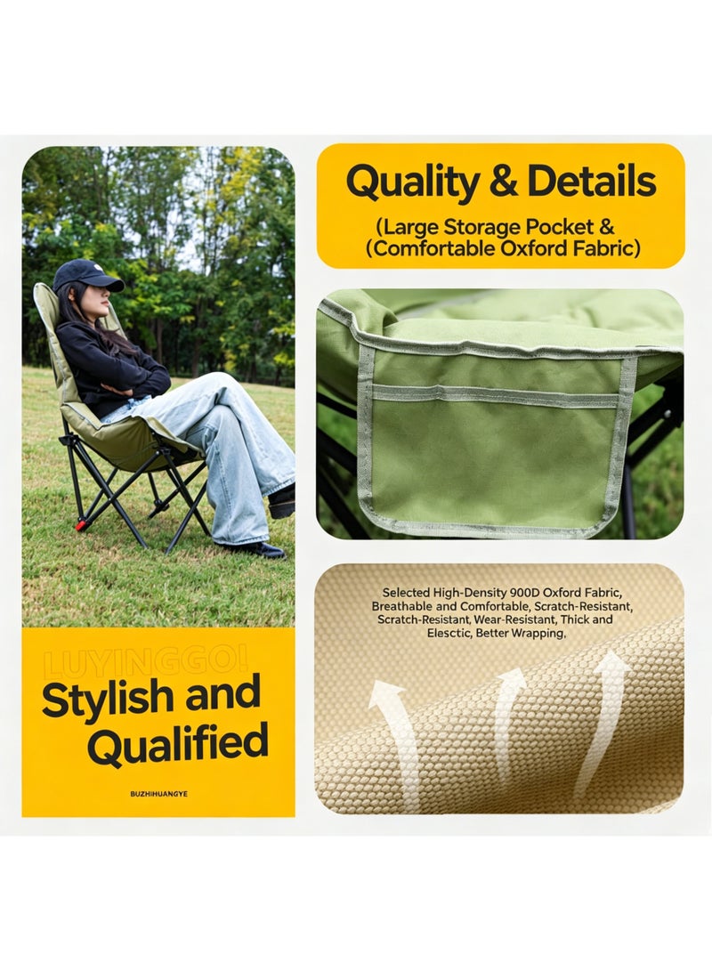 Outdoor Folding Portable Moon Chair with 3-Speed Adjustable High Backrest, Brown - Image 3