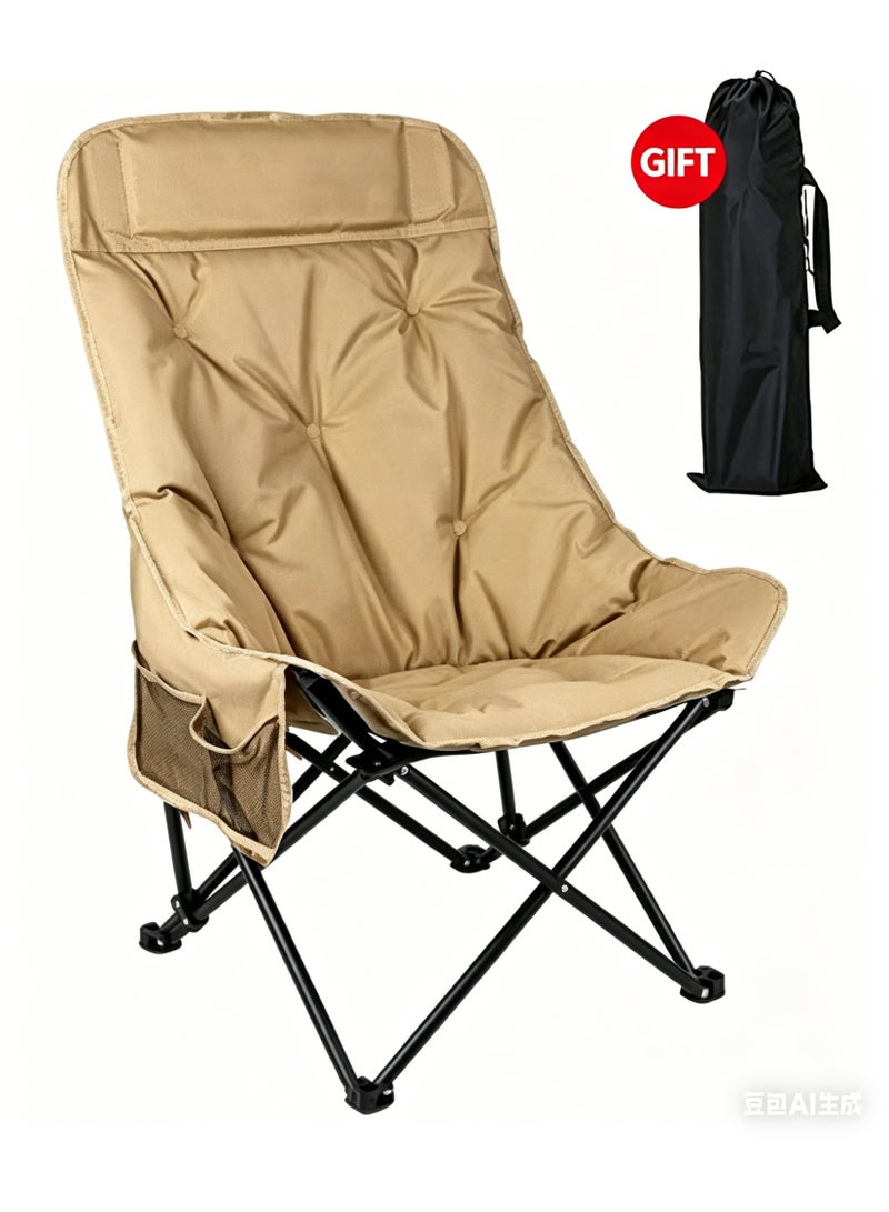 Outdoor Folding Portable Moon Chair with 3-Speed Adjustable High Backrest, Brown - Image 1
