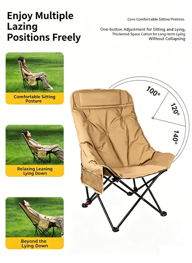 Outdoor Folding Portable Moon Chair with 3-Speed Adjustable High Backrest, Brown - Image 2
