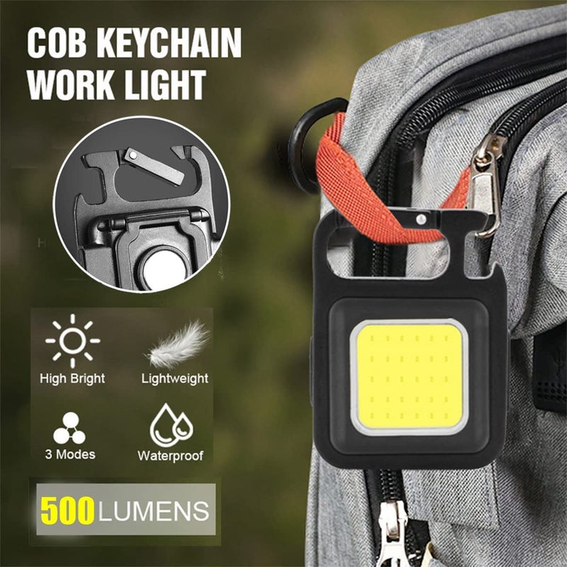 ZIVSA Zivsa Mini LED COB Flashlight Keychain Light500 Lumen Rechargeable Flashlights 4 Light Modes Portable Pocket Light with Folding Bracket Bottle Opener for Camping  - Image 5