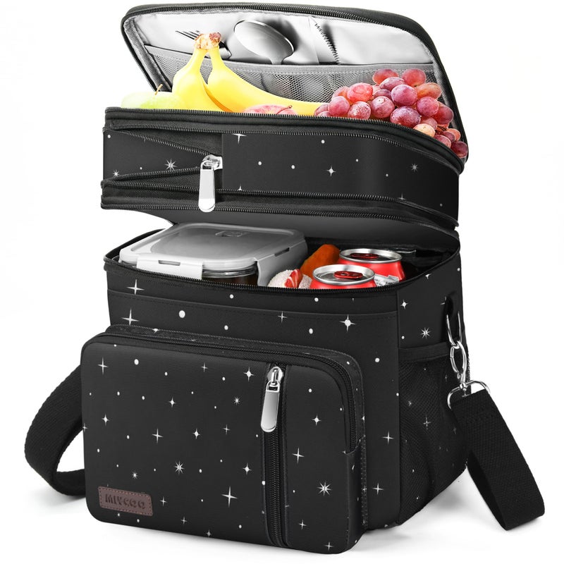 MIYCOO Lunch Bag & Lunch Box for Women Men, Double Deck Leakproof Insulated Soft Large Adult Camping Cooler bag for Work, Beach, Picnic, Travel (Black Starry Sky, 15L) - Image 1