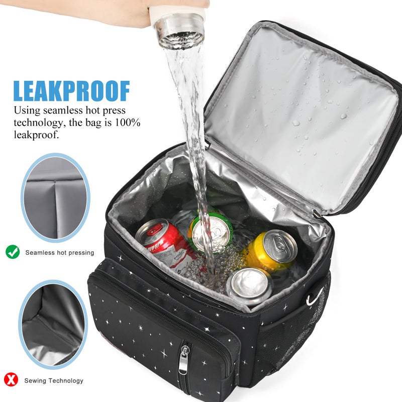 MIYCOO Lunch Bag & Lunch Box for Women Men, Double Deck Leakproof Insulated Soft Large Adult Camping Cooler bag for Work, Beach, Picnic, Travel (Black Starry Sky, 15L) - Image 4