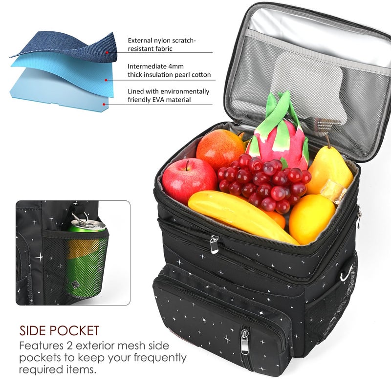 MIYCOO Lunch Bag & Lunch Box for Women Men, Double Deck Leakproof Insulated Soft Large Adult Camping Cooler bag for Work, Beach, Picnic, Travel (Black Starry Sky, 15L) - Image 3