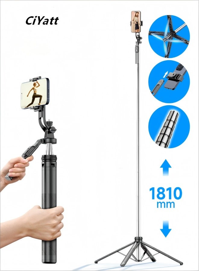 CiYatt 70.86 Inches  Extra Long Selfie Stick Tripod Anti-shake Selfie Stick with Balance Handle,Quadripod Stand with Rechargeable Bluetooth Remote for Mobile Phone, Suitable for both smartphone and camera - Image 1