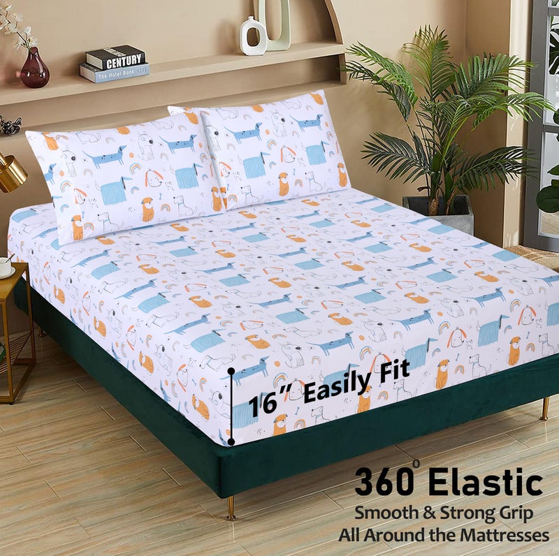 RUVANTI 100% Cotton Sheets â€“ Queen Size Percale Bedding, Cooling & Breathable Floral Design, Durable with a Crisp, Soft & Comfortable Feel, 16" Deep Pocket, 4-Piece Set, Puppy Me - Image 4