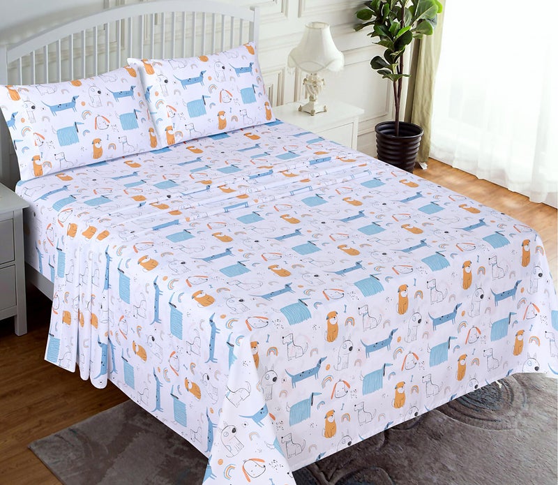 RUVANTI 100% Cotton Sheets â€“ Queen Size Percale Bedding, Cooling & Breathable Floral Design, Durable with a Crisp, Soft & Comfortable Feel, 16" Deep Pocket, 4-Piece Set, Puppy Me - Image 2