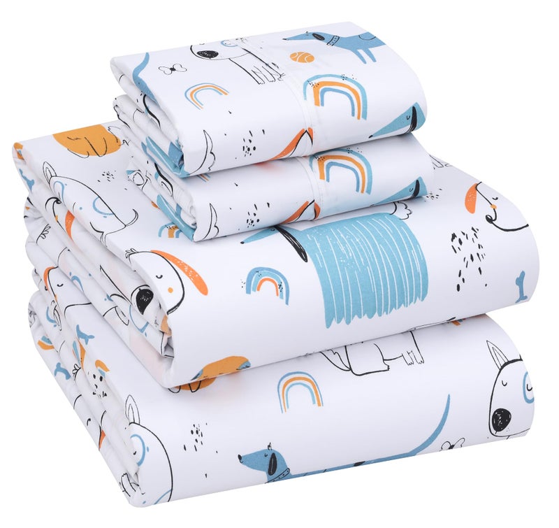 RUVANTI 100% Cotton Sheets â€“ Queen Size Percale Bedding, Cooling & Breathable Floral Design, Durable with a Crisp, Soft & Comfortable Feel, 16" Deep Pocket, 4-Piece Set, Puppy Me - Image 1
